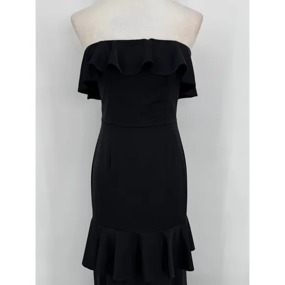 Lovers‎ + Friends Maxi Gown Dress Small Black Ruffle Strapless Formal Pencil - Image 2