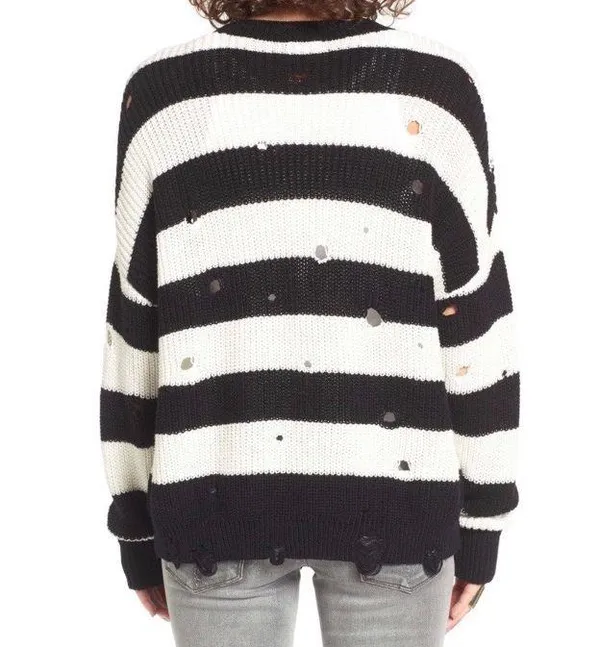 Distressed Black and White Pullover Sweater - Image 2