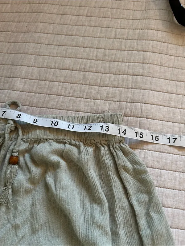 Anthropologie Salty lemon sea sage green pull on wide leg sheer beach boho pants L - Image 7