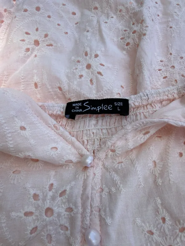 Simplee Pink Eyelet Maxi Dress L Cotton Button Front Boho‎ Cottagecore Sundress - Image 12