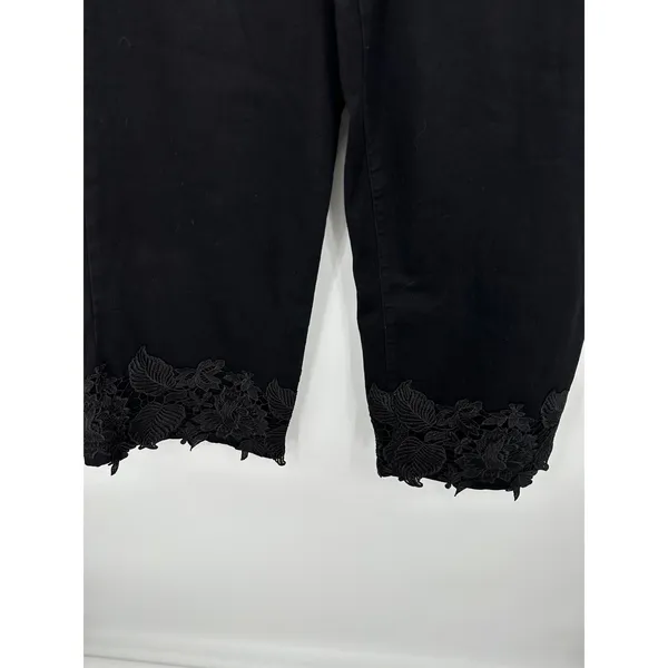 Prosperity Jeans Women 31 Black Denim Wide‎ Leg Embroidered Cotton Blend - Image 3