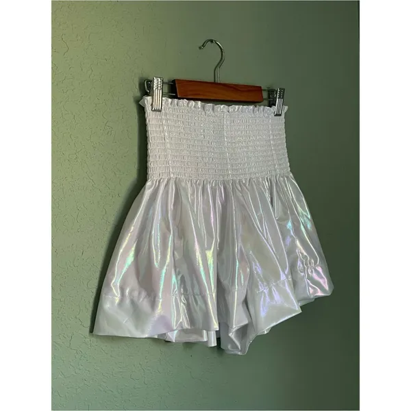 Queen of Sparkles Holographic Iridescent Swing Shorts Size XS White Shimmer - Image 3