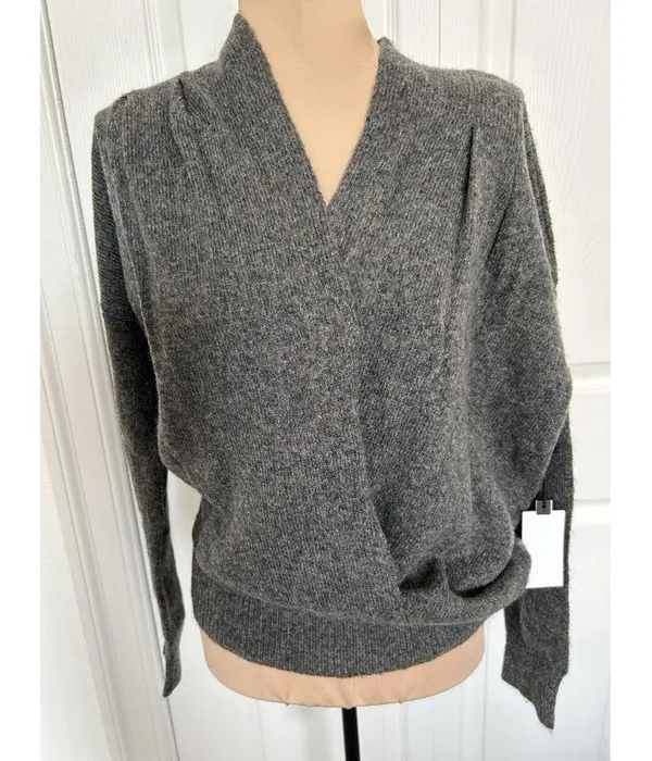 ASTR The Label Long Sleeve Faux Wrap Wool Blend Sweater Top Gray Size S - Image 2