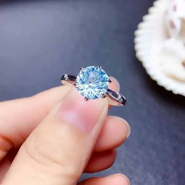 18K White Gold Plated Adjustable Blue Crystal Aquamarine Sapphire Ring for Women - Image 3