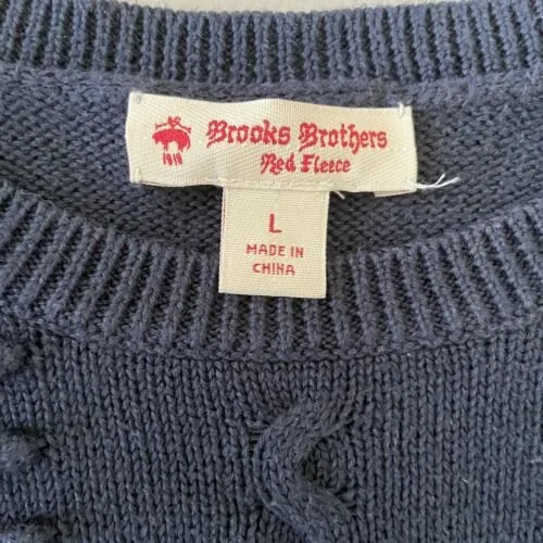 Brooks Brothers Navy Blue Crew Neck Sweater Long Sleeve Pom Women's Size‎ Large - Image 6