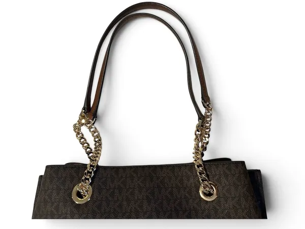 Michael Kors Teagen Large Logo Shoulder Bag Brown MK Monogram EUC purse handbag - Image 10