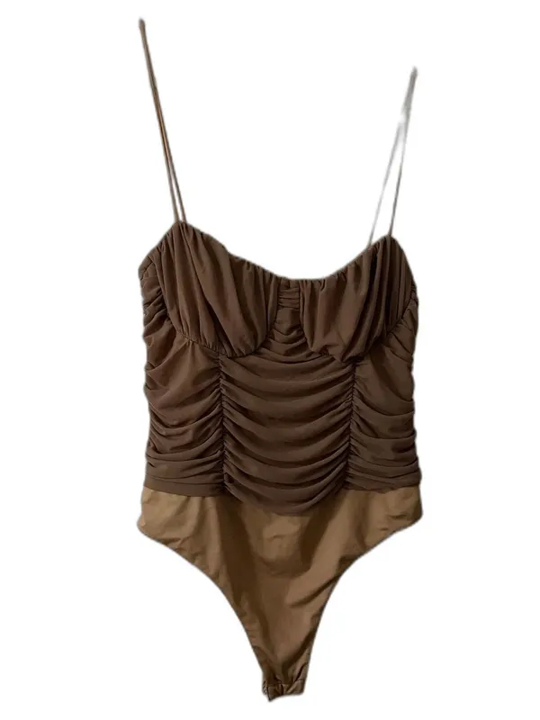 Lovers and Friends Brown Ruched Mesh Bustier Bodysuit Size L - Image 2
