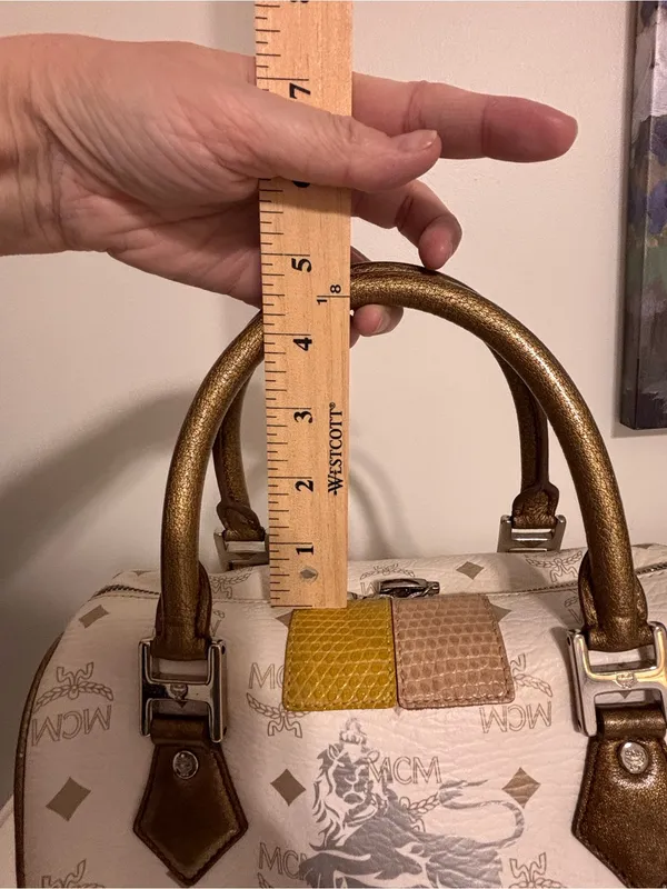 MCM Princess Lion Satchel H0501 White Visetos Bronze Python Trim Satchel - Image 8