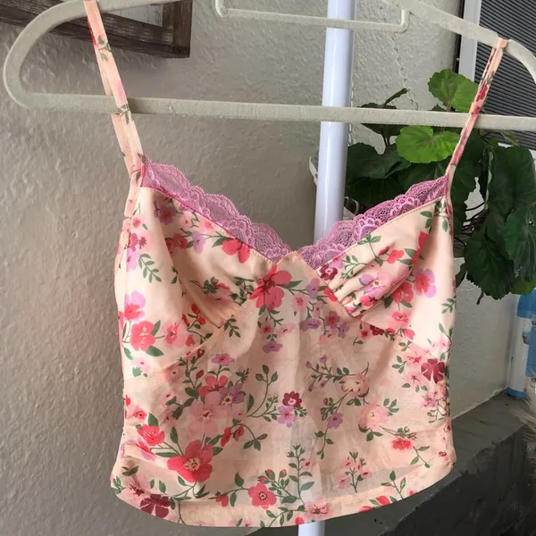Y2k floral mesh cami bustier top with lace trim (Size S) - Image 2