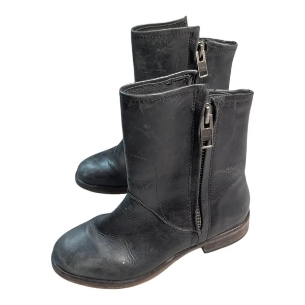 Hinge Sheldon Black Heavy Leather Double Zip Moto Biker Ankle Boots Sz 6.5 - Image 7