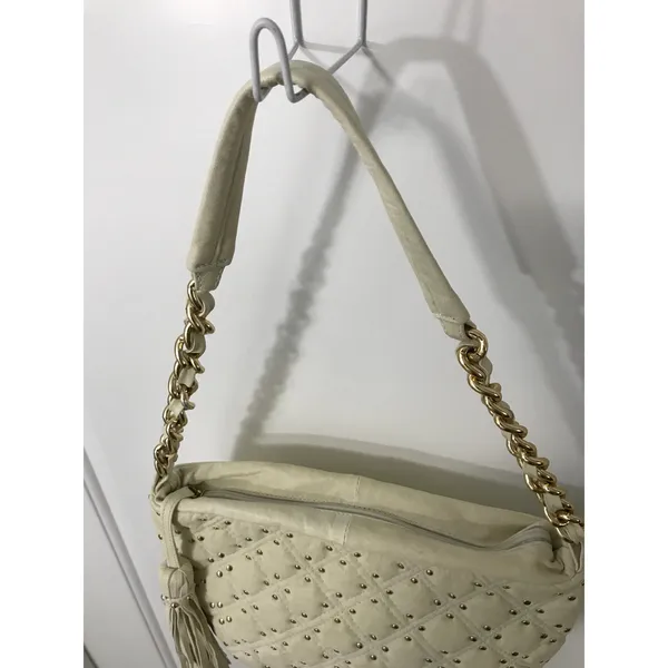 Paolo Masi Vintage Cream Quilted Studded Leather Hobo Bag Made in Italy EUC - Image 9