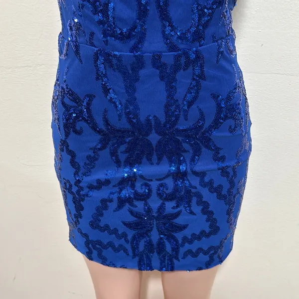 Blue Sequin Dress short woman size 4 wedding party nightclub homecoming - Image 4