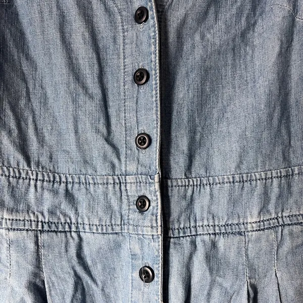 Madewell Blue Denim Jumpsuit Cotton Blend size‎ 0 Puff Sleeve Button Front - Image 6