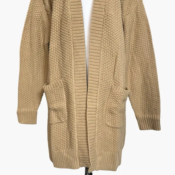 GAP Taupe Textured Cotton Open Front Longline Cardigan Sweater Size M NWT - Image 4
