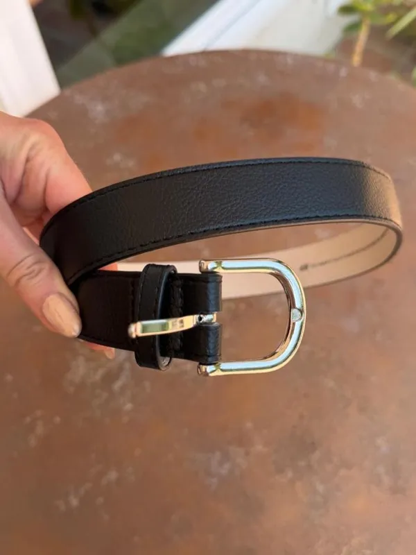 NWOT H&M black faux leather belt with silver buckle, size S #leather #basics 40 in - Image 2