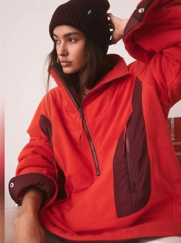 Free People Movement Oversized Colorblock Climber Red Poppy Combo Jacket - Image 2