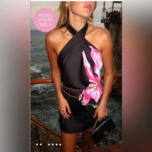 NWOT SHOW ME YOUR MUMU- Jasmine Tie Mini Dress Iris Luxe Satin size large - Image 3