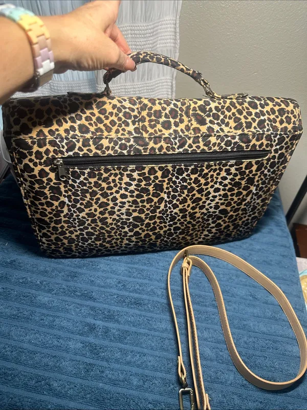 Leopard Print Crossbody Satchel - Laptop bag etc Tan/Black excellent like new - Image 15