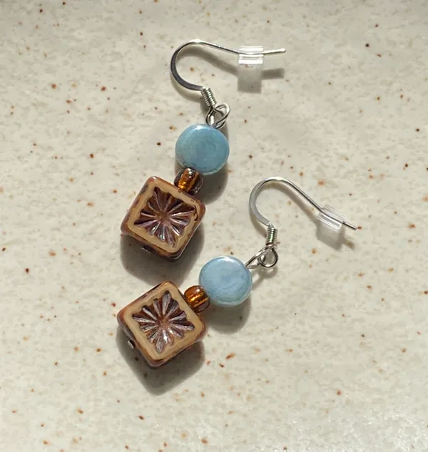 Handmade quality Czech glass beads chic fairy boho vintage retro style dangle earrings🌿✨ - Image 2