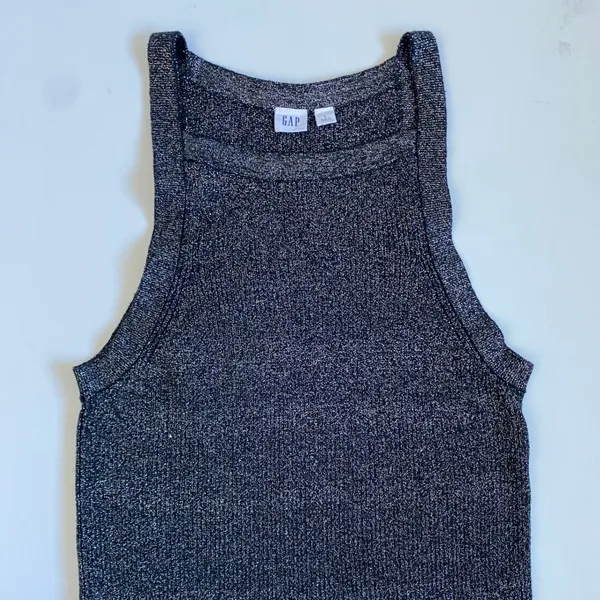 GAP Womens Black Lurex Metallic Sweater‎ High Neck Ribbed Knit Tank Top Large - Image 4