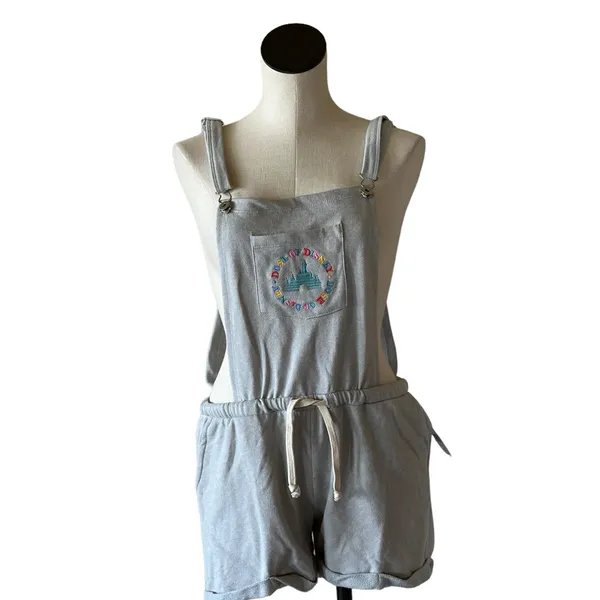 NWT DISNEY Dose of Disney Relaxed Sweat knit Shortalls Bib Overalls - Image 3