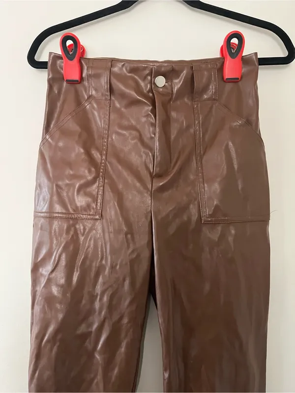 Superdown Chocolate Brown Faux Leather High Rise Pants Small Model Off Duty - Image 2