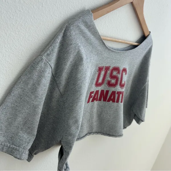 USC Fanatic Gray Off the Shoulder Crop Top Size L - Image 4