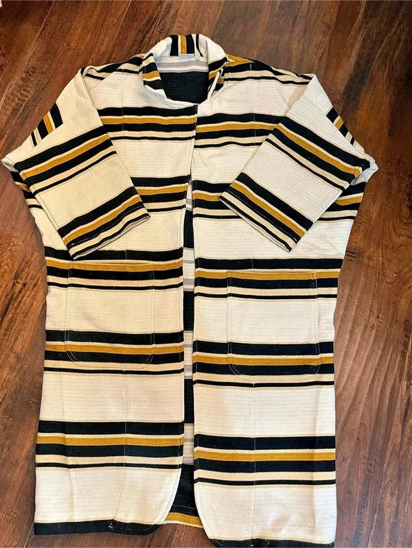 Anthropology The Odells Striped Longline Jacket in White & Black Large - Image 2