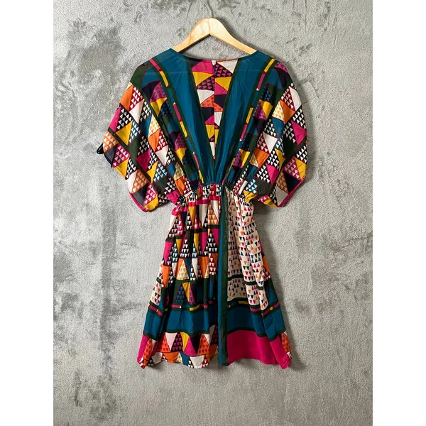 Maeve Anthropologie Boho Geo‎ Print Dress Multicolor V-Neck Flowy Size 2 No Slip - Image 3