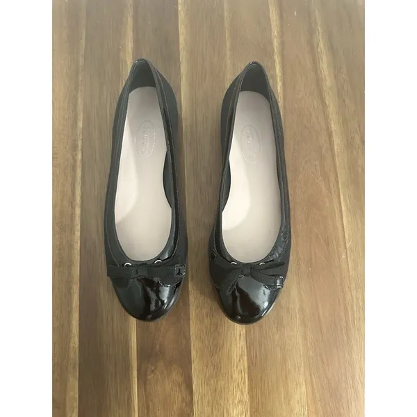 Talbots Black Patent Cap Toe Classy Leather Ballet Flats w bow sz 6 EUC - Image 3
