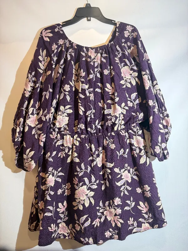 Free People Portia Printed V-Neck 3/4 Sleeve Linen Casual Everyday Mini Dress L - Image 2
