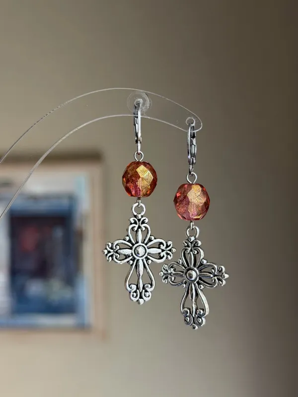 Handmade vintage antique goth cross earrings✝️ - Image 3
