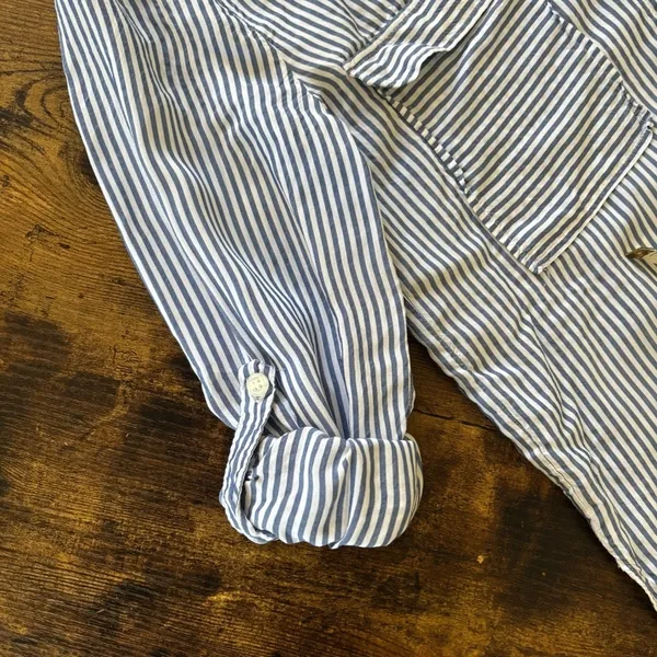 Maeve Anthropologie Blue and White Striped Button Down Shirt - Image 12