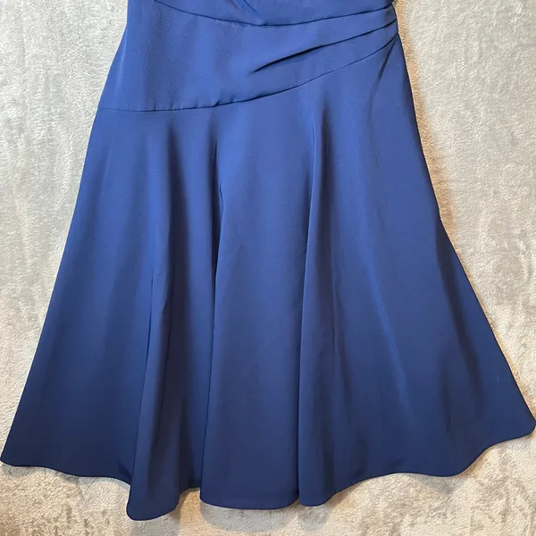 Kay Unger Navy Blue Fit & Flare Dress Elegant Draped Bodice Rhinestone Trim Sz 4 - Image 4