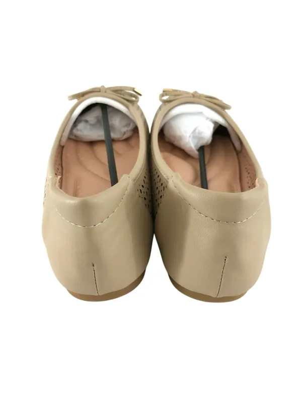 Womens Ballet Flats Faux Leather Laser Cut Bow Beige Nude Shoes Size 41 US 10 - Image 3