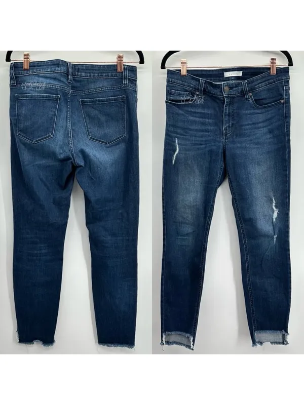 Eunina Low Rise Skinny Distressed Asymmetrical Raw Step Hem Ankle Jeans Size 29 - Image 8