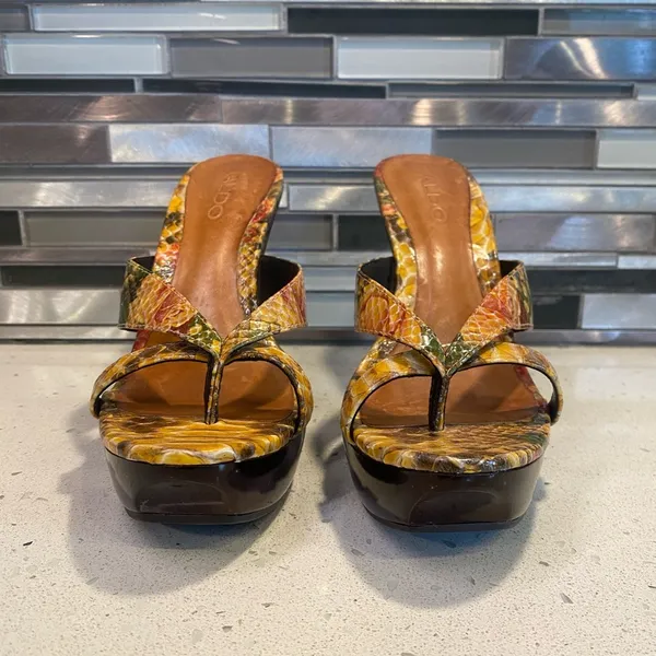 Aldo Women’s Yellow Snakeskin Sandal Platform Heels - Image 2