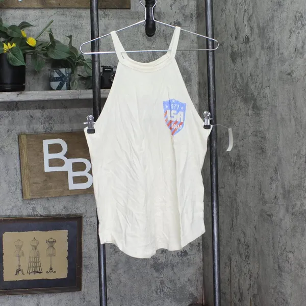NWT Hybrid Juniors Usa Graphic High-Neck Tank Tap JT2627JRSM689 Beige Brown L - Image 2