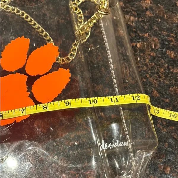 Clear Tote Bag with orange Clemson Tiger Paw Print and Gold Chain - Image 6