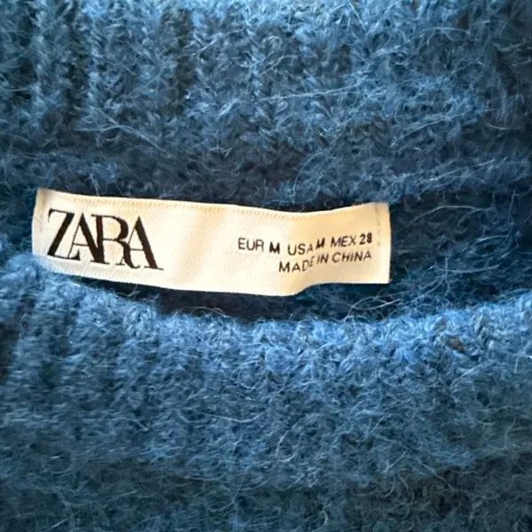 Zara Blue Short Sleeve Fuzzy Knit Alpaca Wool Blend Cropped Sweater Top Sz M - Image 4