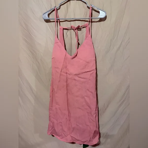 Halara V Neck Tie Pocket Mini Linen-Feel Dress - Image 3