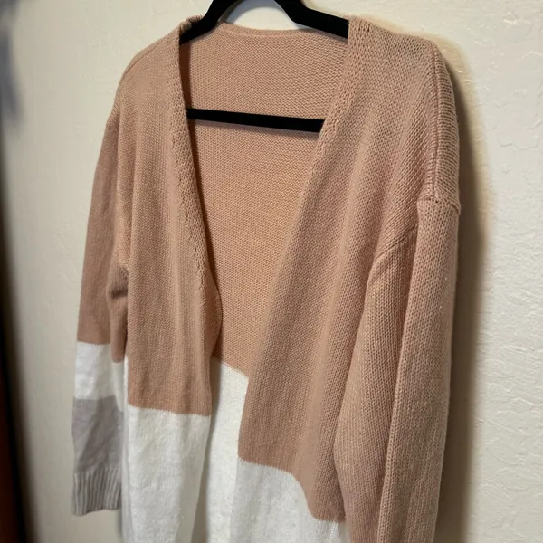 Colorblock Open Front Cardigan Sweater White Size L - Image 2