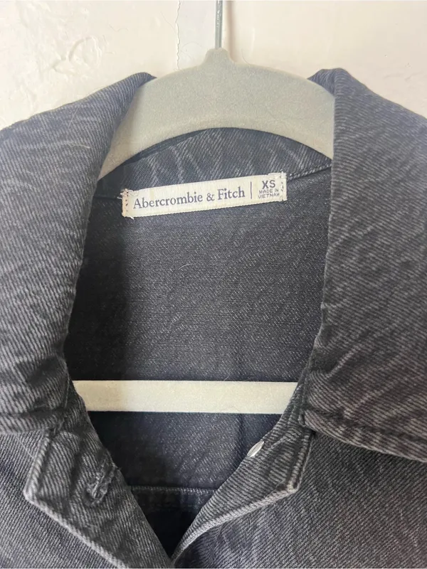 Abercrombie & Fitch Black Button-Front Denim Shirt Dress with Tie Waist size XS - Image 3