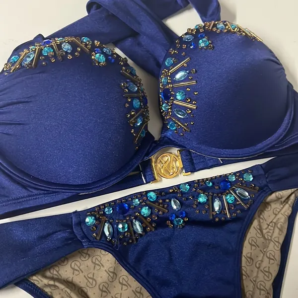 Victoria Secret Swim Bikini Set 32B Embellished Bombshell Push Up Adds RARE - Image 4