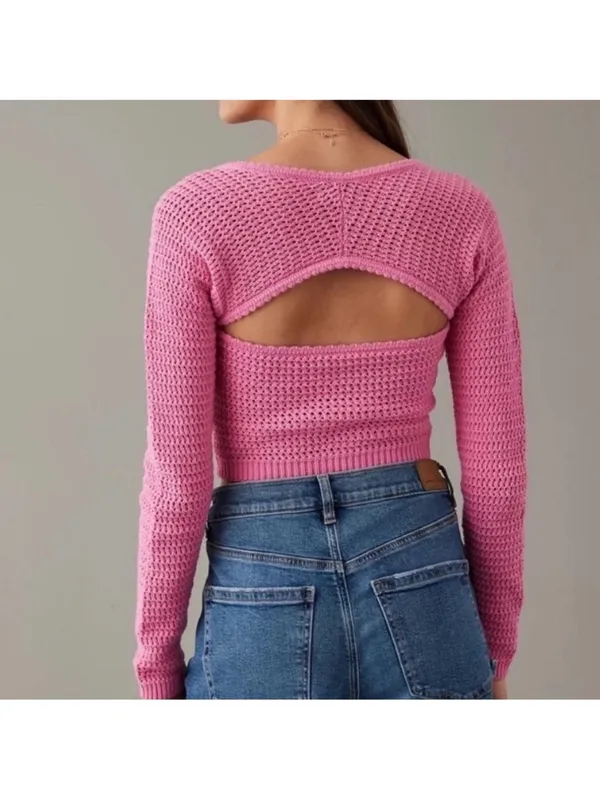 American Eagle NWT Knit Open Back Square Neck Cropped Sweater - Image 2