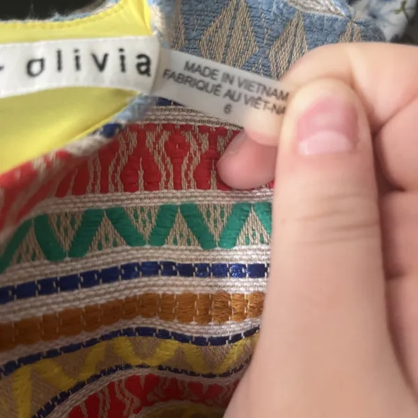 Alice + Olivia Coley Embroidered‎ Yellow Aztec Stripe Shift Dress Sz 6 - Image 6