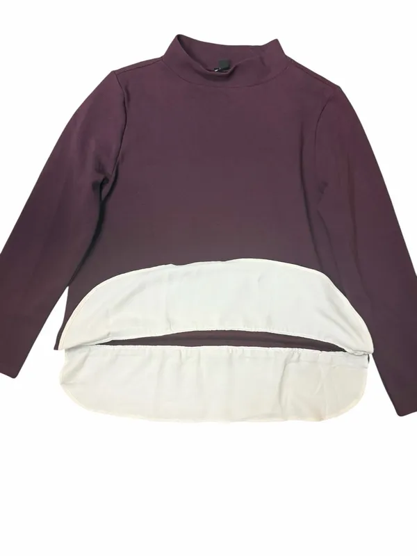 Ann Taylor Burgundy Mock Neck Layered Shirttail Top Large Gold Buttons - Image 5
