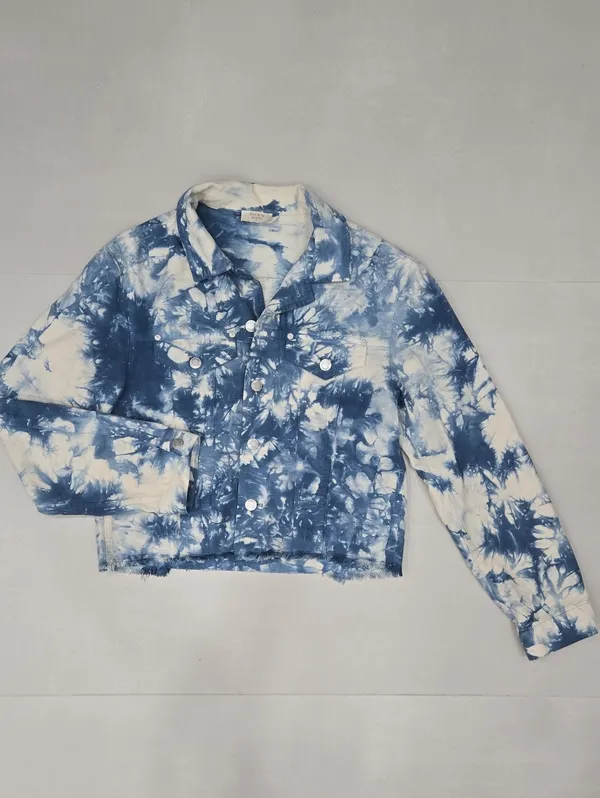 Sack's Tie-Dye Cropped Denim Jacket - Blue & White Size 1 - Image 2
