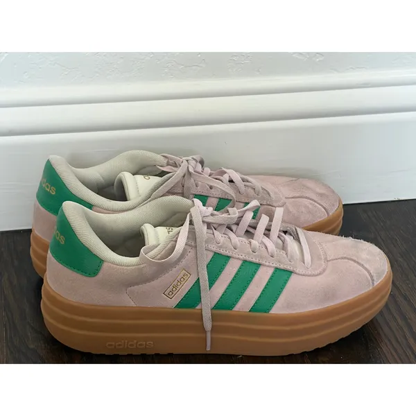 Adidas VL Court Bold Pink Green Platform Sneakers Suede Womens 9 - Image 6