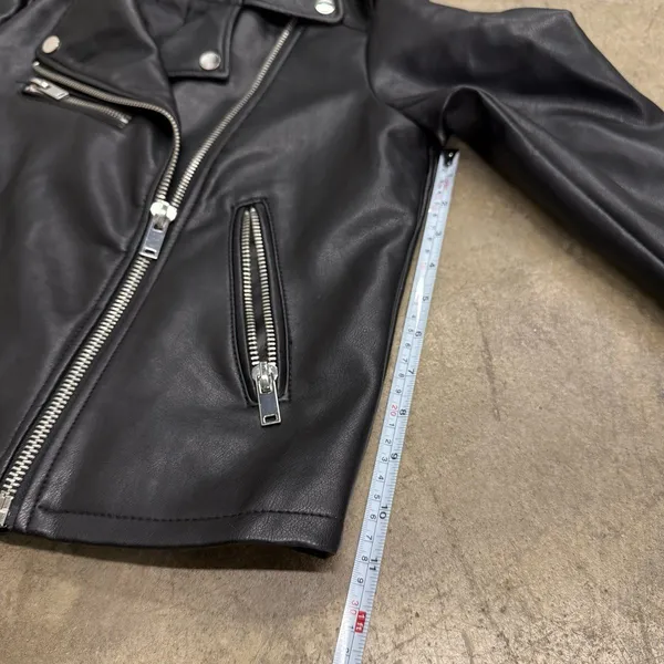 Stradivarius Genuine Leather Moto Biker Jacket Black Size S - Image 7